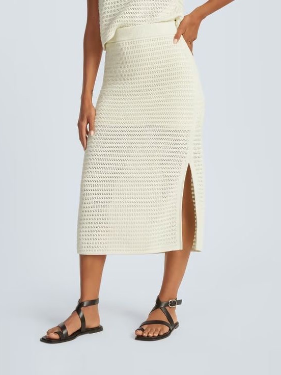 Everlane Cream Knit Midi Skirt With Side Slit Detail